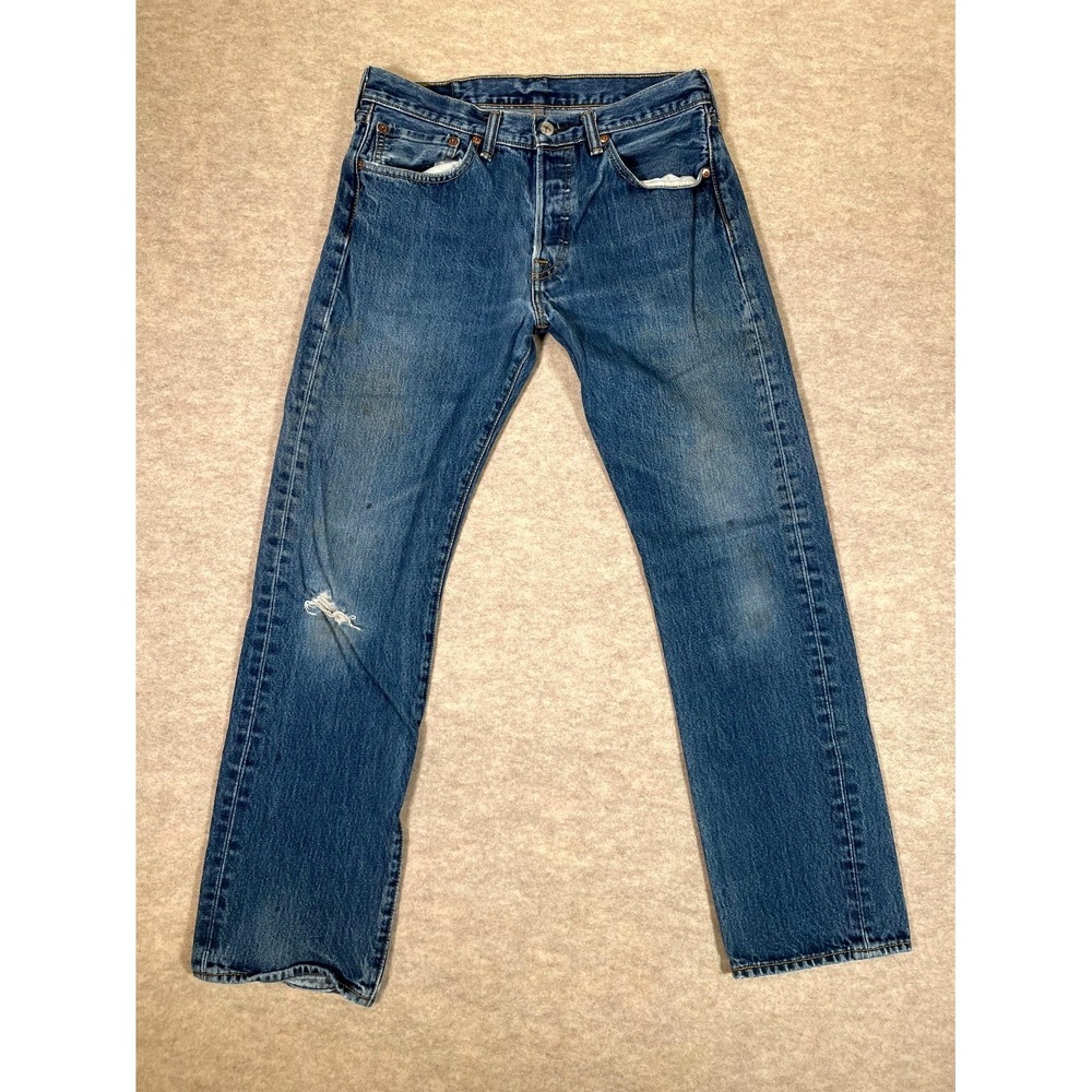 Levi's 501 Authentic Original Fit Jeans Men 31x30 Blue Denim Straight Button Fly